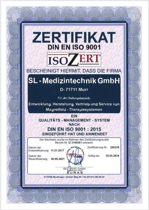 SL-Medizintechnik Zertifikat ISO 9001